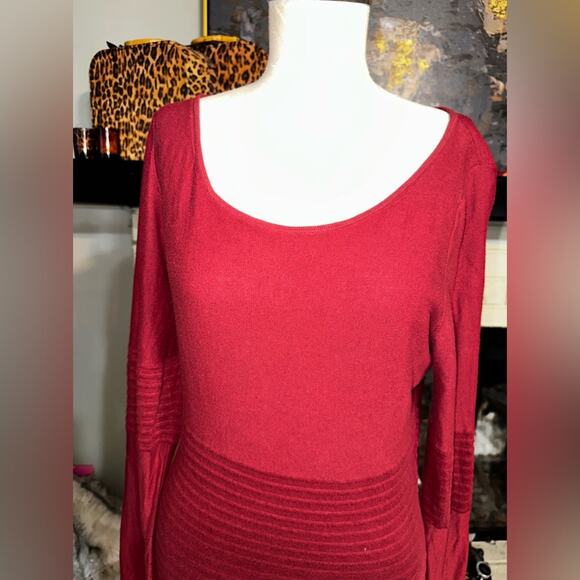 MAX STUDIO Fitted Knit Stretch Delores’s Autumn Rust Long Sleeve Size Large - Picture 2 of 9
